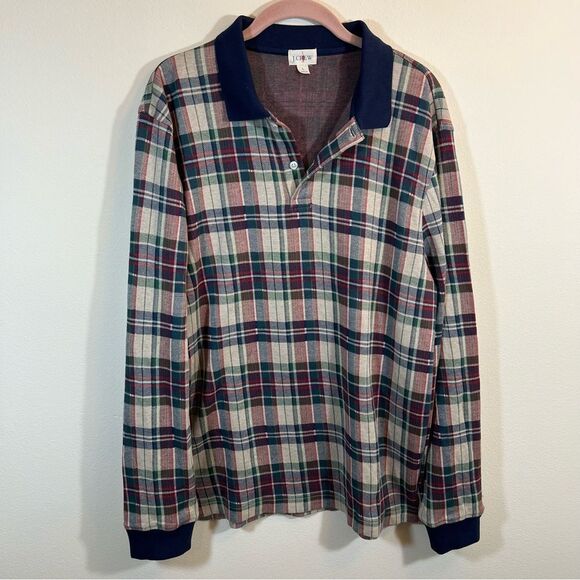 ✨ J. Crew Men’s Plaid Long Sleeve Polo Shirt Double Knit Jacquard Large Sweater - Picture 1 of 11